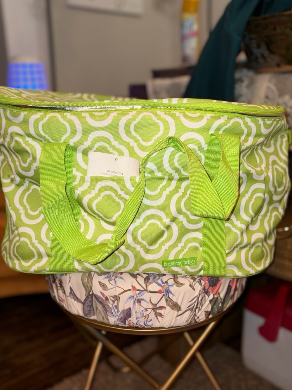 “In the Loop.” Bright Lime Large Geometric Oval Cooler Bag by Buckhead Betties